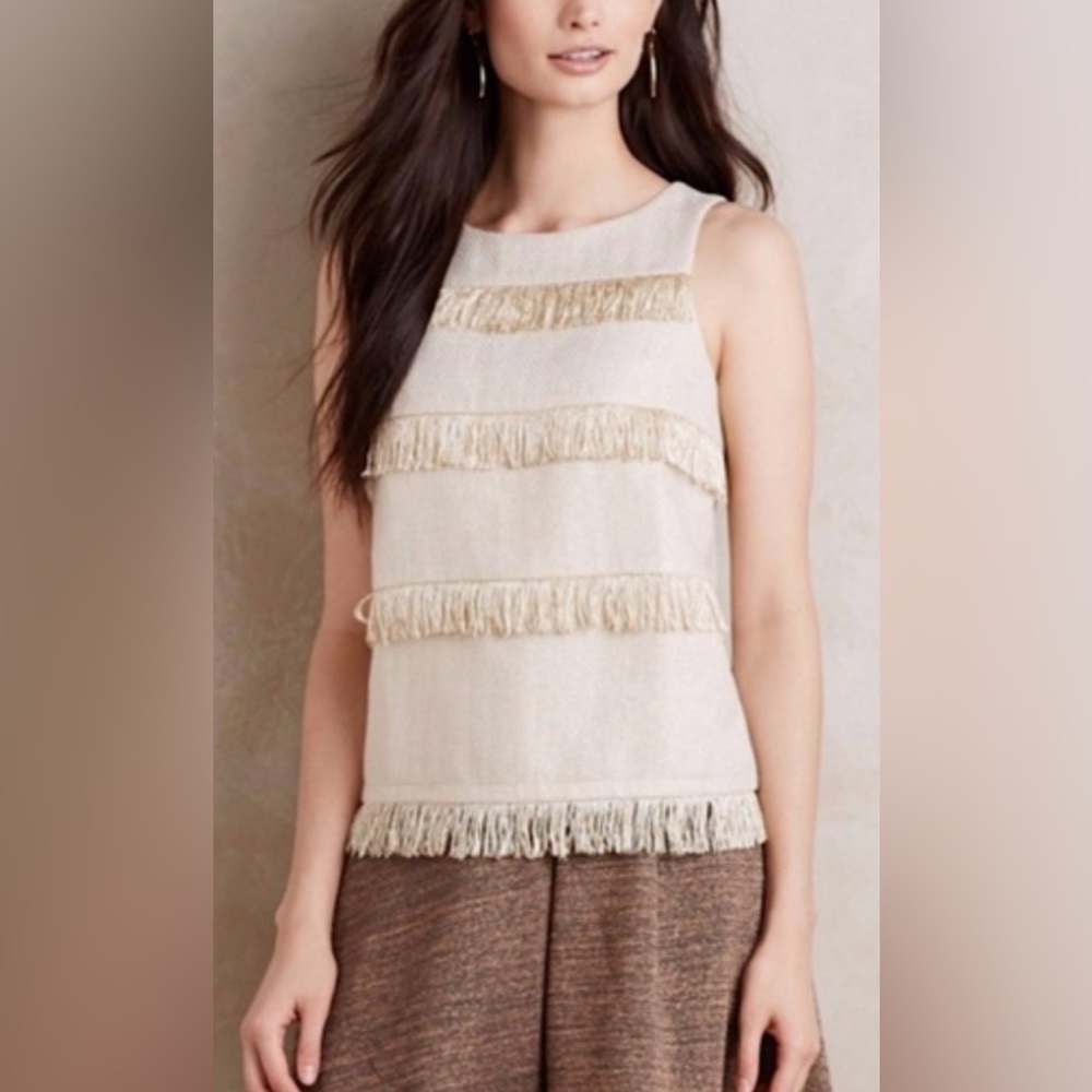 Anthropologie Sunday in Brooklyn Metallic Wool Blend Tank Top, Cream & Gold - XS
